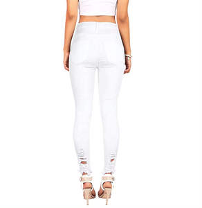 กางเกงยีนส์ทรงสลิมฟิต ผ้ายีนส์ยืดสูง <span class=keywords><strong>ขาด</strong></span>รุ่ย ดีไซน์รัดรูป - Product Image 6