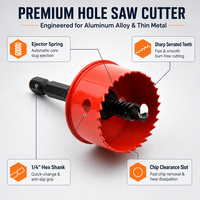 Scie cloche bimétallique à paroi mince avec tige hexagonale de 1/4 pouce, pour profilés en aluminium, portes et fenêtres en aluminium