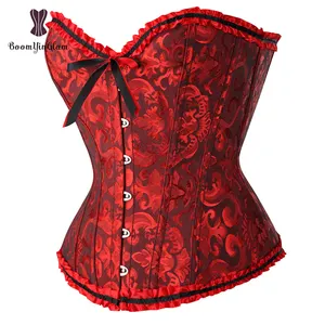 欧洲热卖中国供应商Ropa Gotica女式紧身胸衣女黑色和红色蝴蝶结紧身胸衣
