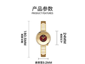 Reloj de pulsera de cuarzo elegante para mujer, con esfera redonda dorada, brazalete acanalado y marcadores de cristal - Product Image 6