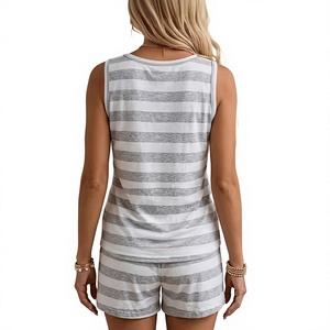 Women Striped Sleeveless Halter Neck Top Shorts Set Casual Breathable Regular Fit Above Knee Spring Summer Wear White Trim - Product Image 3