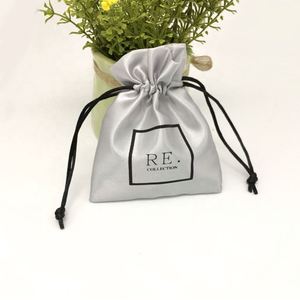 Recyclable Custom Logo <b>Silver</b> Silk Fabric Small Jewelry Packaging Pouch <b>Bags</b> - Product Image 2