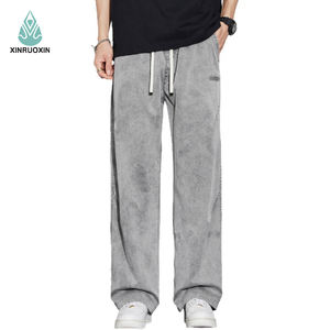 بنطلون رجالي فضفاض بتصميم عصري وواسع الساق مع خصر مطاطي وتطريز، موديل جديد للربيع والخريف - Product Image 1