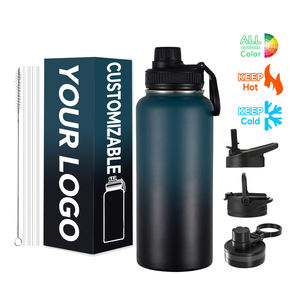 Custom double wall 18/<b>8</b> stainless steel water bottle wide mouth drinking flask with handle lid - Product Image 1
