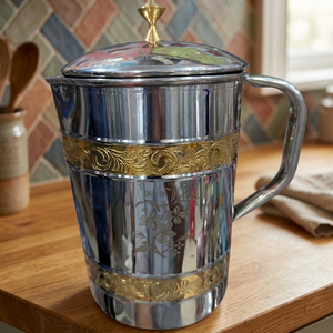 Stainless Steel Water Jug With Lid Classic Floral Design Reusable Drink Dispenser Bar <b>Accessories</b> - Product Image 4