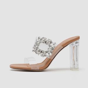 2025 Design Summer <b>Crystal</b> Diamond Hollow Anti-Slippery Breathable Sandals European American Slippers High Heels Square Toe - Product Image 2