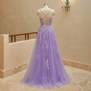Lilac Tulle Ball Gown Sweetheart Neckline Spaghetti Straps Backless Evening Dress Women's Long Formal Wedding Dress - Product Image 3