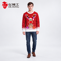 Pull de Noël 2026 personnalisé à motifs flocons de neige tricotés, avec lumières LED intégrées, motif cerf amusant, idéal pour le Nouvel An