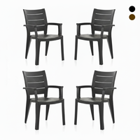 Lot de 4 chaises de jardin contemporaines empilables Legno avec accoudoirs et texture effet bois - Noir
