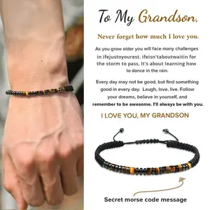 Bracelet en pierre de fer noir simple unisexe de style européen et américain avec design en <span class=keywords><strong>code</strong></span> <span class=keywords><strong>Morse</strong></span>, cadeau - Product Image 2