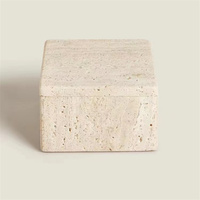 Boîte de rangement carrée en pierre de travertin Beige