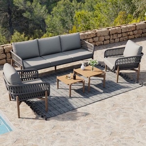 AJUNION Mobilier <span class=keywords><strong>de</strong></span> <span class=keywords><strong>jardin</strong></span> moderne et luxueux Ensemble <span class=keywords><strong>de</strong></span> <span class=keywords><strong>jardin</strong></span> en acier galvanisé à effet bois Meubles <span class=keywords><strong>de</strong></span> salon avec canapé Ensemble <span class=keywords><strong>de</strong></span> canapés en corde pour patio - Product Image 1