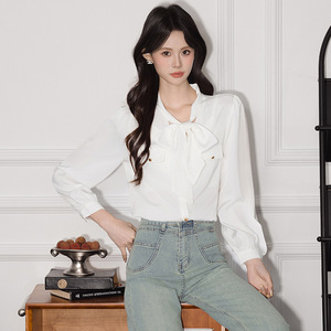 Pink Women's <b>Blouse</b> Long Sleeve Bow Front Acetate <b>Satin</b> Top Everyday Wear - Product Image 2