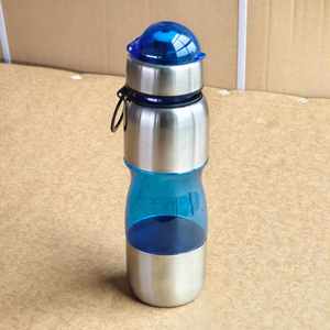 Stainless Steel Water Bottle With Blue Lid Push Pull <b>Cap</b> For Outdoor <b>Hiking</b> Camping Adults Bpa Free Direct Drinking - Product Image 1