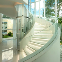 Villa haut de gamme du sol au plafond côté fenêtre marches en pierre artificielle escalier incurvé avec balustrades en verre entretoise