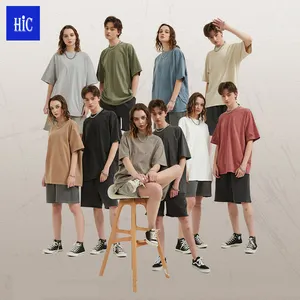 HIC Custom 250G cotton boxy fit tshirt short sleeve Vintage washed tshirts heavyweight Oversized T shirt