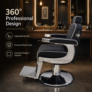 Hydraulic Reclining Barber Chair 360° Swivel Foldable <b>Footrest</b> PU Leather for Men's Barbershop - Product Image 3