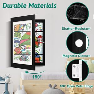 Iron Wood Stripe Style Kids Artwork <b>A4</b> <b>Photo</b> <b>Frame</b> Front Opening Storage Wall Mount Tabletop for 50 Pictures - Product Image 4