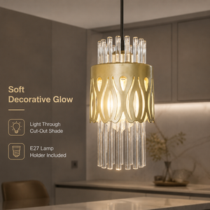 Modern Iron And Glass Pendant <b>Light</b> With Gold Finish Adjustable Height For Kitchen Island Dining Room <b>Indoor</b> Decor - Product Image 4