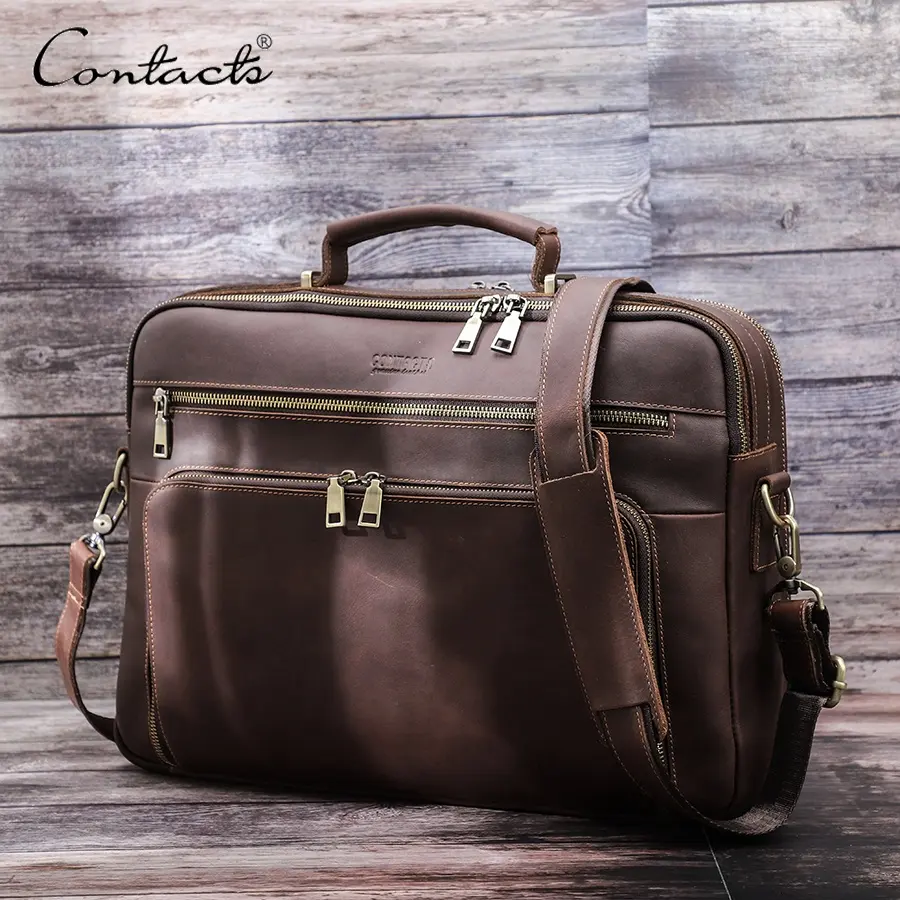 16 inch Vintage School College Messenger Bag Men Office Briefcase Travel Business Genuine Leather Laptop Bag Men
