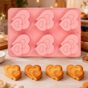 Molde de silicona Tangchu de doble corazón para hornear, apto para horno, herramientas de repostería DIY, para pudín, postres y chocolate, venta individual transfronteriza - Product Image 1