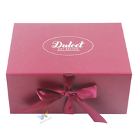 Logo personnalisé imprimé carton dur ruban rose pliant luxe emballage rigide grand panier magnétique boîte-cadeau