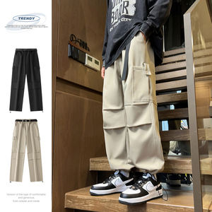 Logotipo personalizado Nuevo mono de paracaidistas de secado rápido de seda de hielo pantalones de verano para hombres delgados sueltos rectos de pierna ancha ocio para niños - Product Image 3