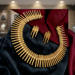 South Indian Traditional Matte Finish Gold Plated Mullamottu / Jasmine Bud Necklace <b>Set</b> with Matching Stud Earrings for Women - Product Image 3