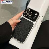 Casing Kulit Anti Debu Motif Leci Terbaru untuk Iphone13-17, Lensa Kaca, Warna Polos, Sentuhan Kulit, Mewah