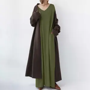 Robe en lin Maxi de grande taille rétro Vestidos Mujer 2024 Style ethnique, robe chemise ample à manches longues pour femmes/