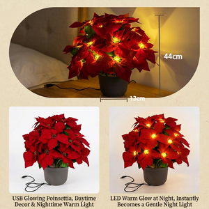 Plante artificielle <span class=keywords><strong>de</strong></span> poinsettia lumineuse à LED en pot, alimentée par USB, pot <span class=keywords><strong>de</strong></span> fleurs <span class=keywords><strong>de</strong></span> poinsettia lumineux pour la décoration <span class=keywords><strong>de</strong></span> Noël à la maison et sur la table - Product Image 1