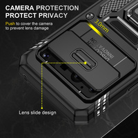Coque de téléphone antichoc hybride avec anneau métallique et support pour Google Pixel 7 8 9 10 Pro 7A 8A 9A 10 Pro XL avec protection coulissante pour l'appareil photo