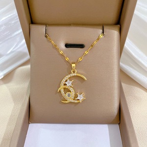 <span class=keywords><strong>Collana</strong></span> da Donna all'Ingrosso in Acciaio Inossidabile <span class=keywords><strong>con</strong></span> Placcatura in Oro, <span class=keywords><strong>Ciondolo</strong></span> a Cuore, <span class=keywords><strong>Sole</strong></span>, <span class=keywords><strong>Luna</strong></span> <span class=keywords><strong>e</strong></span> Stella <span class=keywords><strong>con</strong></span> Zirconi, per Ragazza - Product Image 2