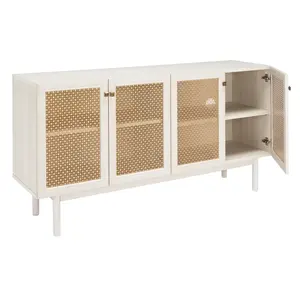 White TV Cabinet Modern Luxury Living Room Furniture TV Table Luxury TV Stand With Gold-Colored Lattice Mesh