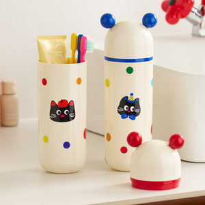 Crowned Cat Travel Wash Cup Set 1L Portable Toothbrush Toothpaste Mouthwash Holder Cartoon Design for Home and Travel Use - Product Image 1