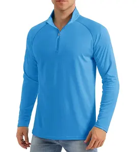 Wholesale Men's Quarter Pullover Active Long Sleeve Shirts Quick Dry UPF 50+ 1/4 Zipper Fishing Golf Running Polo Shirts