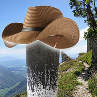 Chapeau de cowboy pliable en herbe naturelle, protection solaire, à large bord, avec sangle de menton, unisexe, pour activités de plein air, voyage, usage quotidien, pêche et cyclisme