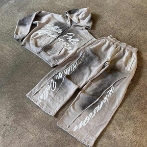 Sweat à capuche surdimensionné personnalisé de style streetwear, délavé à l'acide, déchiré, avec strass, délavé au soleil, fermeture éclair, sweat à capuche de survêtement pour hommes - Product Image 4