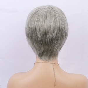 Pelucas Cortas de Cabello Humano Remy Brasileño 100% sin Pegamento, Hechas a Máquina, Estilo Pixie Bob, Color Gris, sin Encaje, <span class=keywords><strong>para</strong></span> Mujer, Estilo Ondulado - Product Image 2