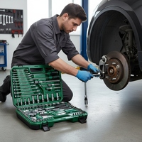 Kit de réparation automobile professionnel 123 pièces avec clés à douille triple embout et boîte à outils spécialisée pour technicien