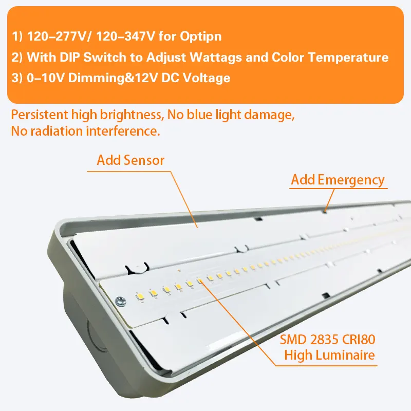 50000hrs 5years 2 4 5 8FT AC120V-277V Vapor tight Garage light Warehouse workshops IP66 LED waterproof lighting