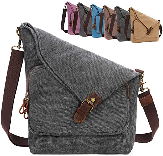 Large Canvas Crossbody Bag Women Genuine Leather Messenger Purse Handbags Shoulder Bag Hobo Totes Bag