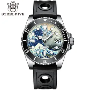 SD1953J 블랙 세라믹 베젤 41mm Steeldive 20ATM 방수 NH35 자동 남성 다이빙 시계 Reloj