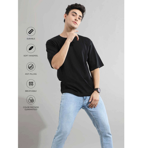 เสื้อยืดโอเวอร์ไซส์สำหรับผู้ชาย คอกลม ไหล่ตก ผ้าคอตตอนพรีเมียม 240 GSM หนานุ่ม ทรงหลวม สไตล์สตรีทแวร์ - Product Image 3