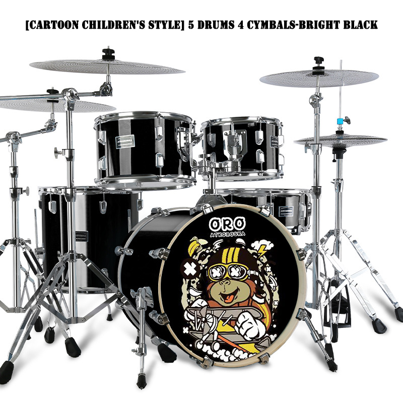 [Stile cartone animato per bambini] 5 tamburi 4 piatti - Nero brillante