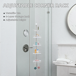 Adjustable Height Wall Mounted <strong>Telescopic</strong> Extension <strong>Bathroom</strong> <strong>Shelf</strong> Multi-Layer Triangle Corner Shower Rack PP 260-320cm Storage - Product Image 2