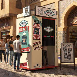 Photomaton DSLR encastré, kiosque professionnel avec imprimante <span class=keywords><strong>photo</strong></span> instantanée, machine <span class=keywords><strong>photo</strong></span> rétro vintage pour mariage, fête, événement - Product Image 1