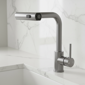 Grifos de cocina negros Gris Extraíble Rotación Cascada Rociador de corriente Cabezal Mezclador de fregadero Grifo de agua de níquel cepillado - Product Image 2