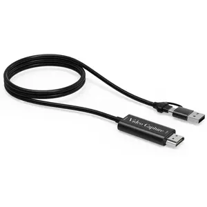 2合1 HDMI至USB视频采集卡电缆，用于录制游戏，流媒体，教学，视频会议，计算机，PS4，开关等