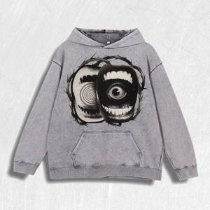 Felpa <span class=keywords><strong>con</strong></span> <span class=keywords><strong>Cappuccio</strong></span> Effetto Vintage <span class=keywords><strong>con</strong></span> Grafica Sorridente - Occhio, 100% Cotone, 6 Colori, Magazzino USA - Product Image 2